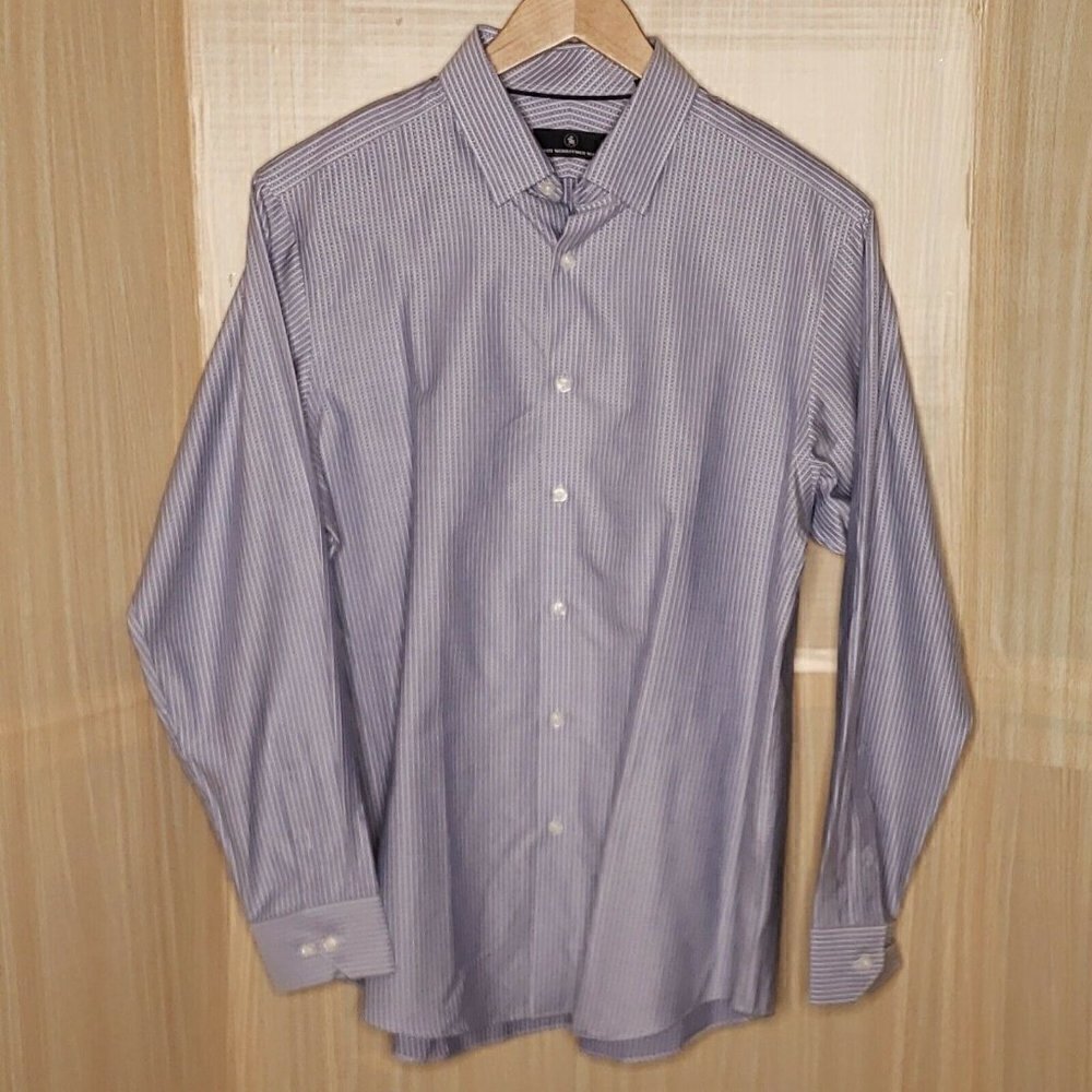 Hart Schaffner & Marx Mens Grey White Stripe Long Sleeve Button Down Large